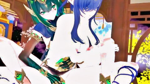Lauma x Nefer shemale hentai sex scene, Genshin Impact animated penetration