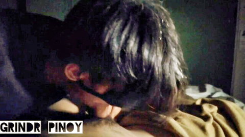 Handsome Pinoy guy giving intense blowjob to partner's cock in close-up