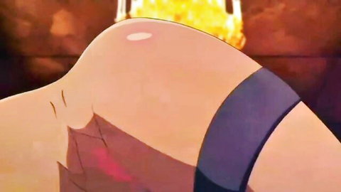 Hentai anime girl with big ass in panties bent over in fiery scene