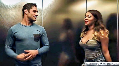 Sexy curvy blonde neighbor flirts with fit guy in elevator for sugar