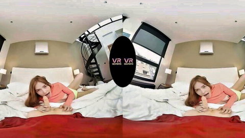 Redheaded siren in VR solo intimate play, touching herself seductively
