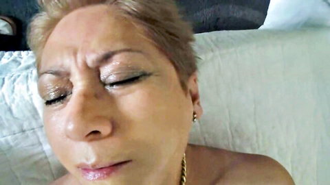 Mature blonde GILF in ecstasy, topless with multiple orgasms