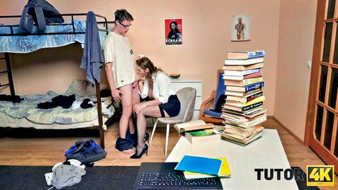 Moon Flower mature tutor blowjob student pants down high heels