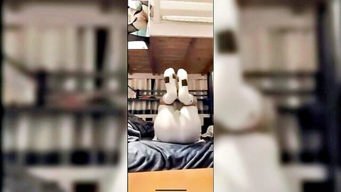 Chinese twink on webcam, legs up bare ass in white sneakers