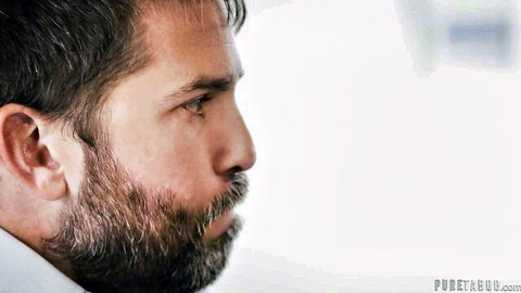 Handsome bearded man as prize for Codi Vore & Little Puck, profile view