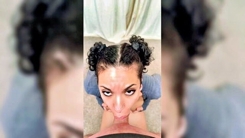 Fae Fury ebony MILF no hands blowjob POV closeup