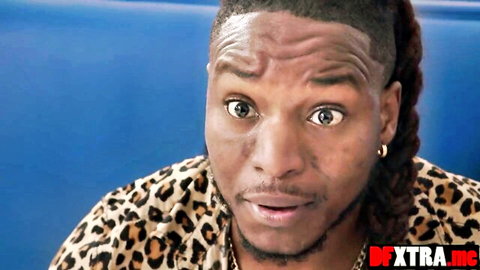 Shocked black man in leopard shirt from waitress BBC gangbang scene
