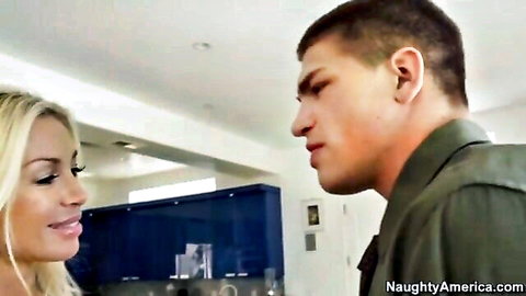 Evita Pozzi flirts with soldier in uniform, big tits tease