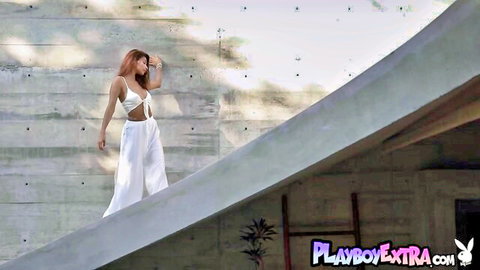 Vulnerable Hispanic Carolina posing in sexy white outfit