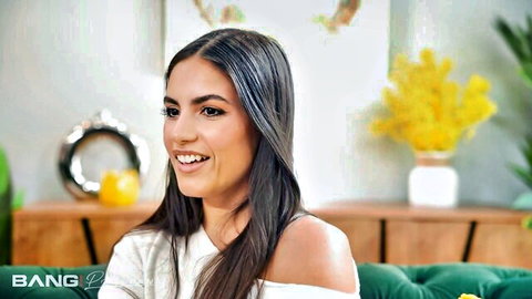 Isa Bella smiling in off-shoulder top, preview for first hardcore double team
