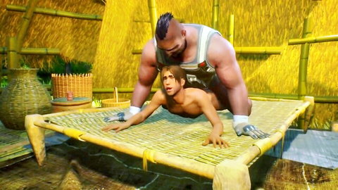 Muscular security guard dominates slim twink in gay anal parody scene