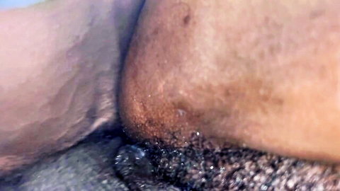 Close-up amateur pussy with pubic hair during sneaky penetration