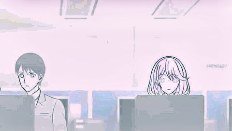 Anime hentai couple in office staring intensely at each other
