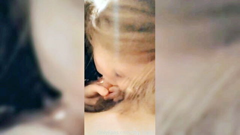 Shy trans blonde giving intimate blowjob in close-up POV
