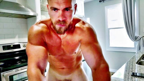 Finch93 muscular bald hunk nude pose, robust confident arousal