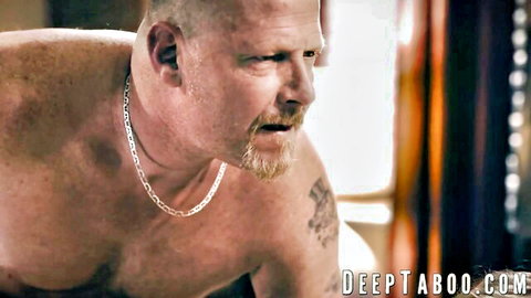 Bald muscular man in intense rough sex scene with Whitney Wright and Paige Owens