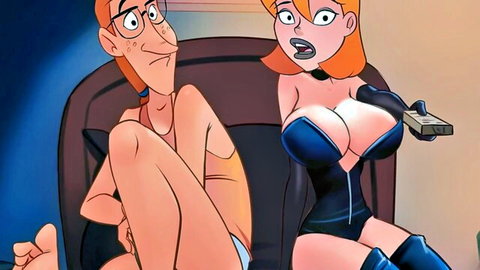 Animated redhead in latex lingerie teases husband on couch in Naughty Home series