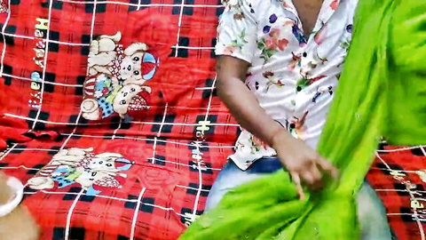 Sexy Indian Bhabhi Kavita teasing in open blouse and green dupatta