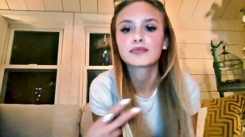 Cute innocent blonde Carlybora in white tee Chaturbate tease