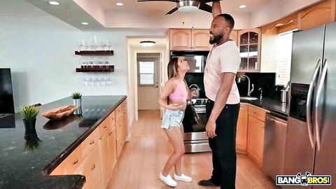 Petite Latina XxLayna Marie teases tall stepdad in kitchen, BangBros