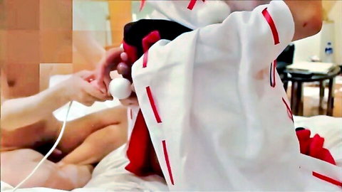 Amateur Japanese crossdresser in kimono cosplay inserting anal plug toy