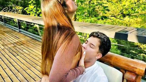 Big tit Latina MILF teases neighbor's son with breast sucking outdoors