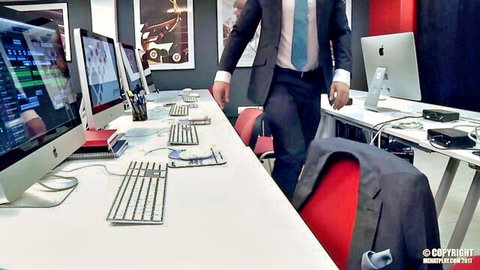 Suited trans newcomer in professional office for steamy encounter