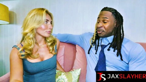 Bonnie Blue blonde MILF with muscular black guy in intimate pose