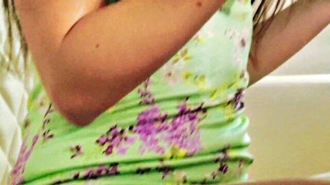 Katty West in sexy green floral top, teasing on plane adventure