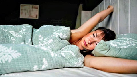 Yourgirlnextdoor1 nude in bed, seductive sleepy pose under sheets
