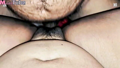 POV closeup of thick cock deep in chubby big ass pussy with creampie cum leaking out