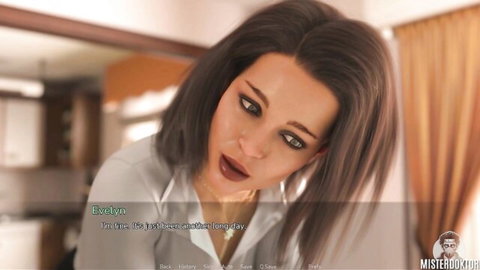 3D MILF Brooke with massive tits exposing huge bare breasts mouth agape in kitchen