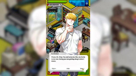 Blond muscular anime male posing seductively in library scene