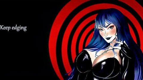 Seductive blue-haired goth woman in black latex hypno JOI edging tease