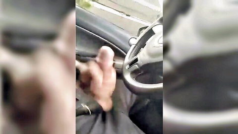 Uber driver masturbating in car, blurry amateur solo male jerk off