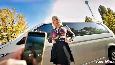 Blonde Sweet Mery in sheer top and mini skirt posing for German Scout preview