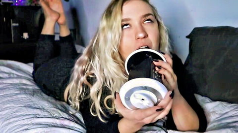 Blonde Rose ASMR solo feet and tongue play with toy sucking