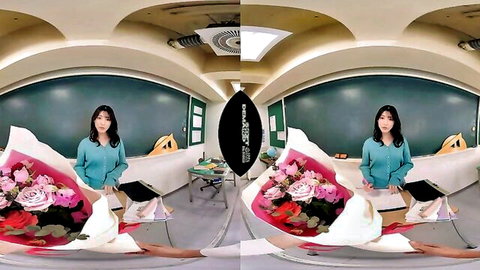 Haizea petite blonde in sensual classroom solo with flowers, 85 chars
