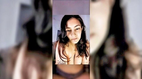Curvy Latina BBW topless, exposing large breasts in homemade tease