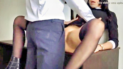 Boss fucks gorgeous Asian assistant's tight ass on desk with internal creampie