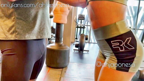 Ahjaponesa anal play with trainer Diego Mineiro, fit Japanese in tight gym shorts