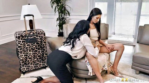 Gianna Dior and Missy Martinez in sensual lesbian tease with skirts and heels