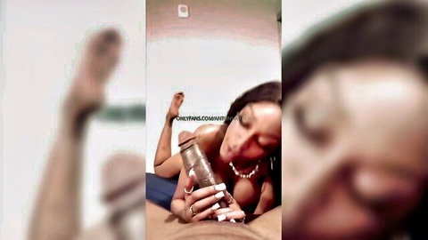 Ebony model Saint Sinner solo dildo play closeup