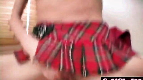 Sophie toys her ass in plaid schoolgirl skirt, bent over in amateur home video