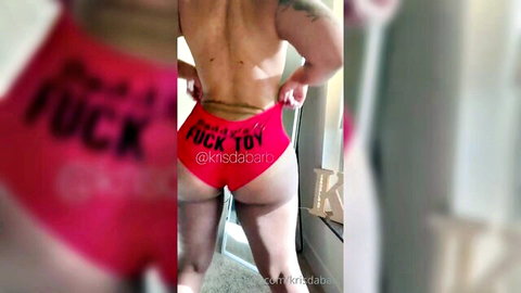 Kendoll teases with big ass in red fuck toy panties, bare buttocks view