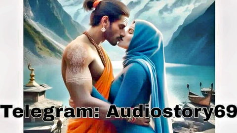 Indian couple in traditional attire sharing a passionate kiss by mountain lake