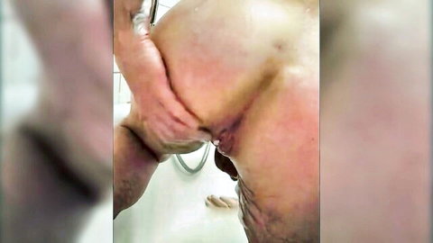 Extreme anal fisting and big dildo deep in tight ass in shower