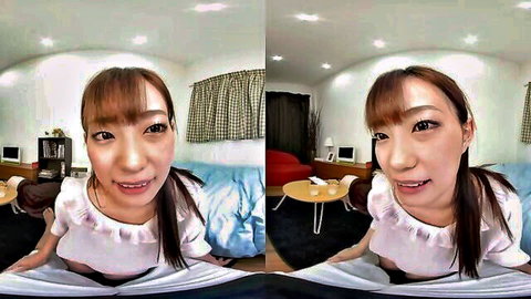 Japanese woman in playful POV sensual VR tease, smiling seductively