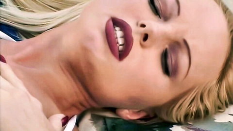 Silvia Saint blonde with aroused expression, close-up in interracial sex