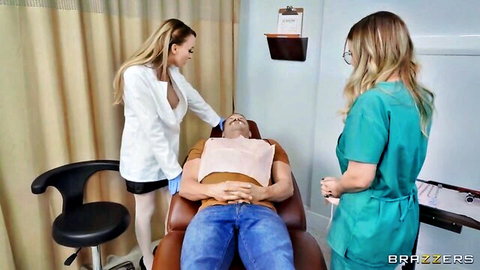 Pristine Edge as doctor with nurse in medical exam threesome setup